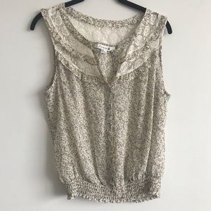 Forever 21 Cream Floral Lace Chiffon Sleeveless Top
